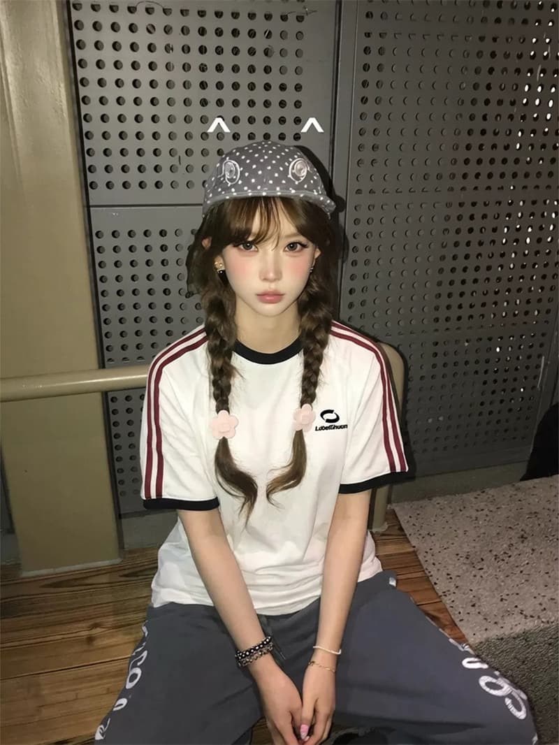 자수 보안 버클 행침 카드 순면 220 그램 반팔 티셔츠 상세 이미지 1