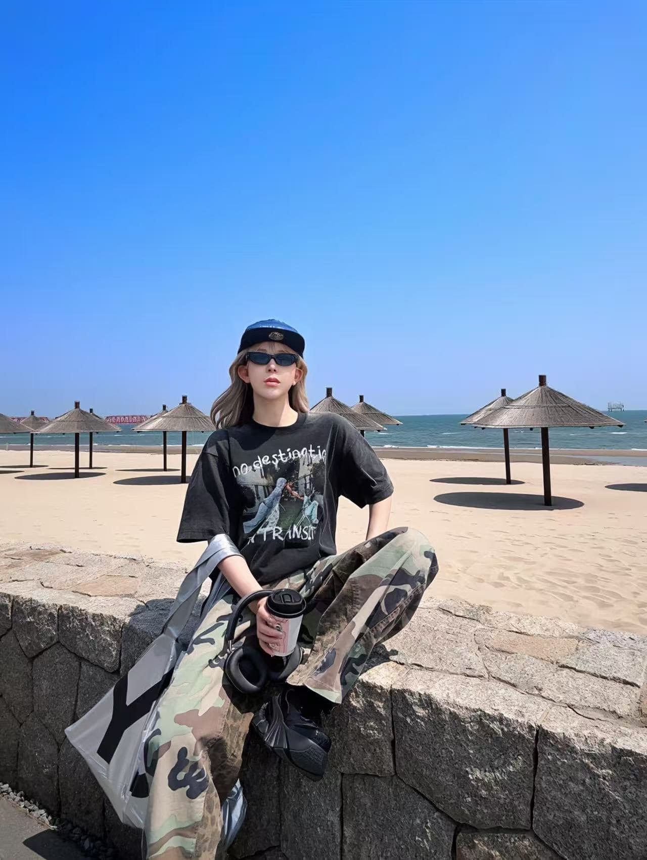 워싱 블랙 20 개 230 크 빗질하다 닫기 이후 패키지 칼라 가을 어깨 티셔츠 인물 프린트 상세 이미지 5