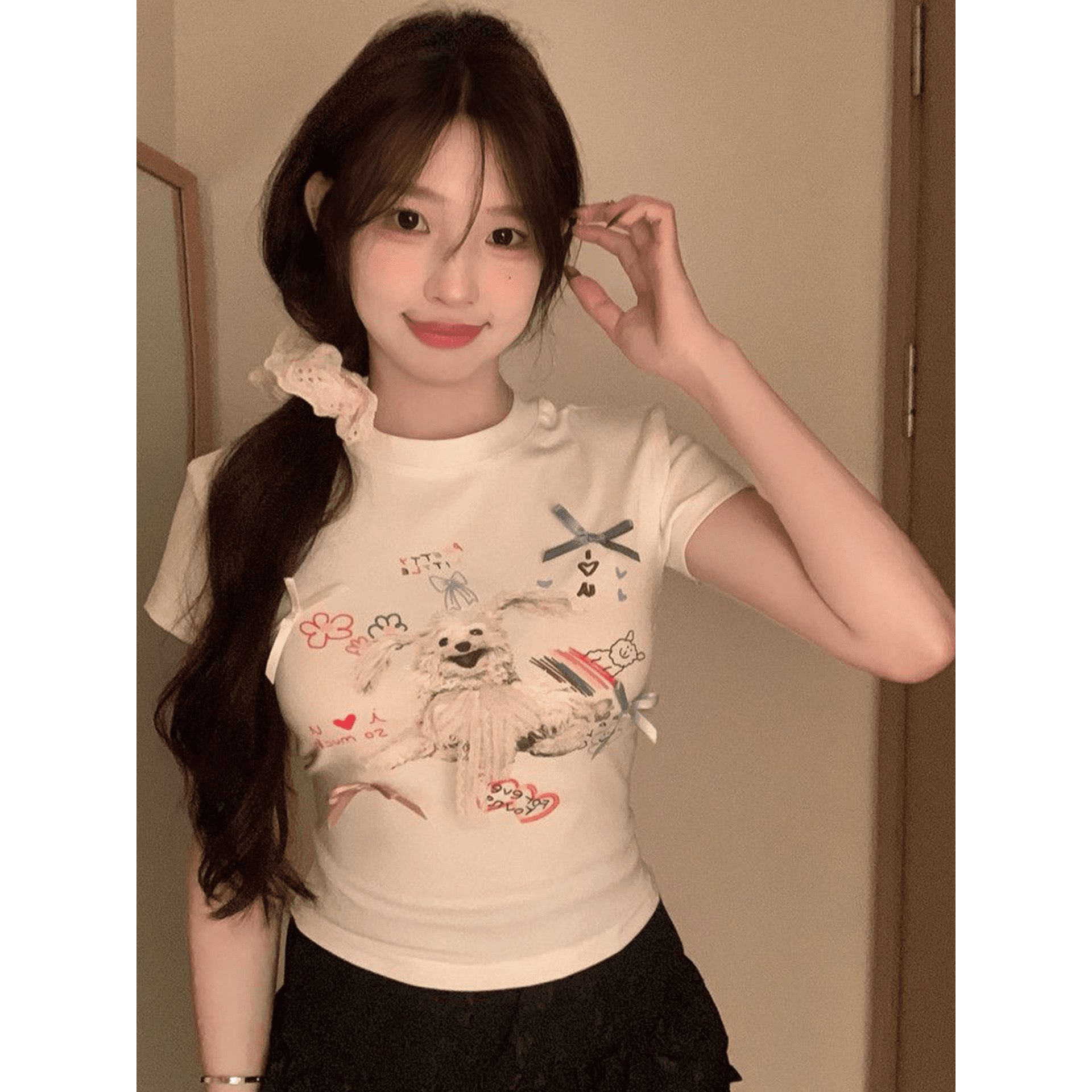 210 그램 40 좋은 면 1 1 아메리칸 핫걸 긍정적 인 어깨 반팔 티셔츠 여성 여름 만화 프린트 맨위 이미지 5