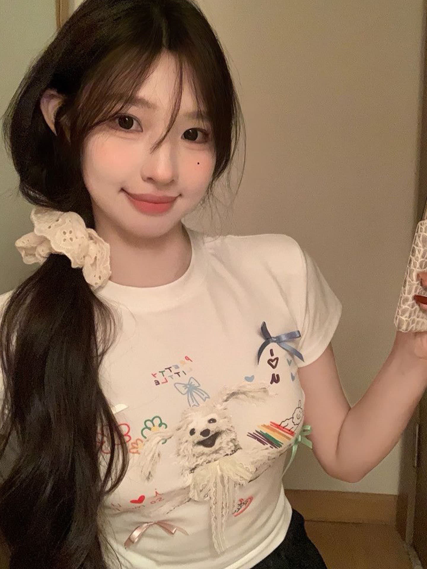 210 그램 40 좋은 면 1 1 아메리칸 핫걸 긍정적 인 어깨 반팔 티셔츠 여성 여름 만화 프린트 맨위 상세 이미지 4
