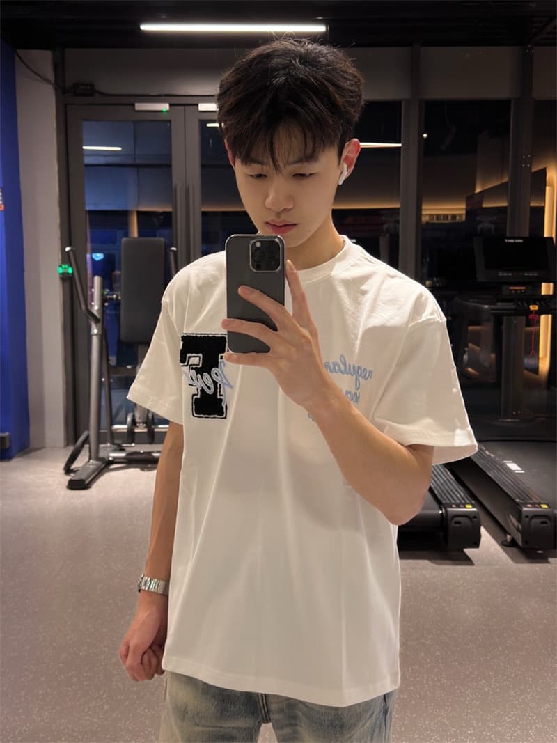 됐어. 개체 같은 단락 더블 실 260 그램 전후 수건 자수 전체 네리 가게 천 반팔 티셔츠 상세 이미지 4