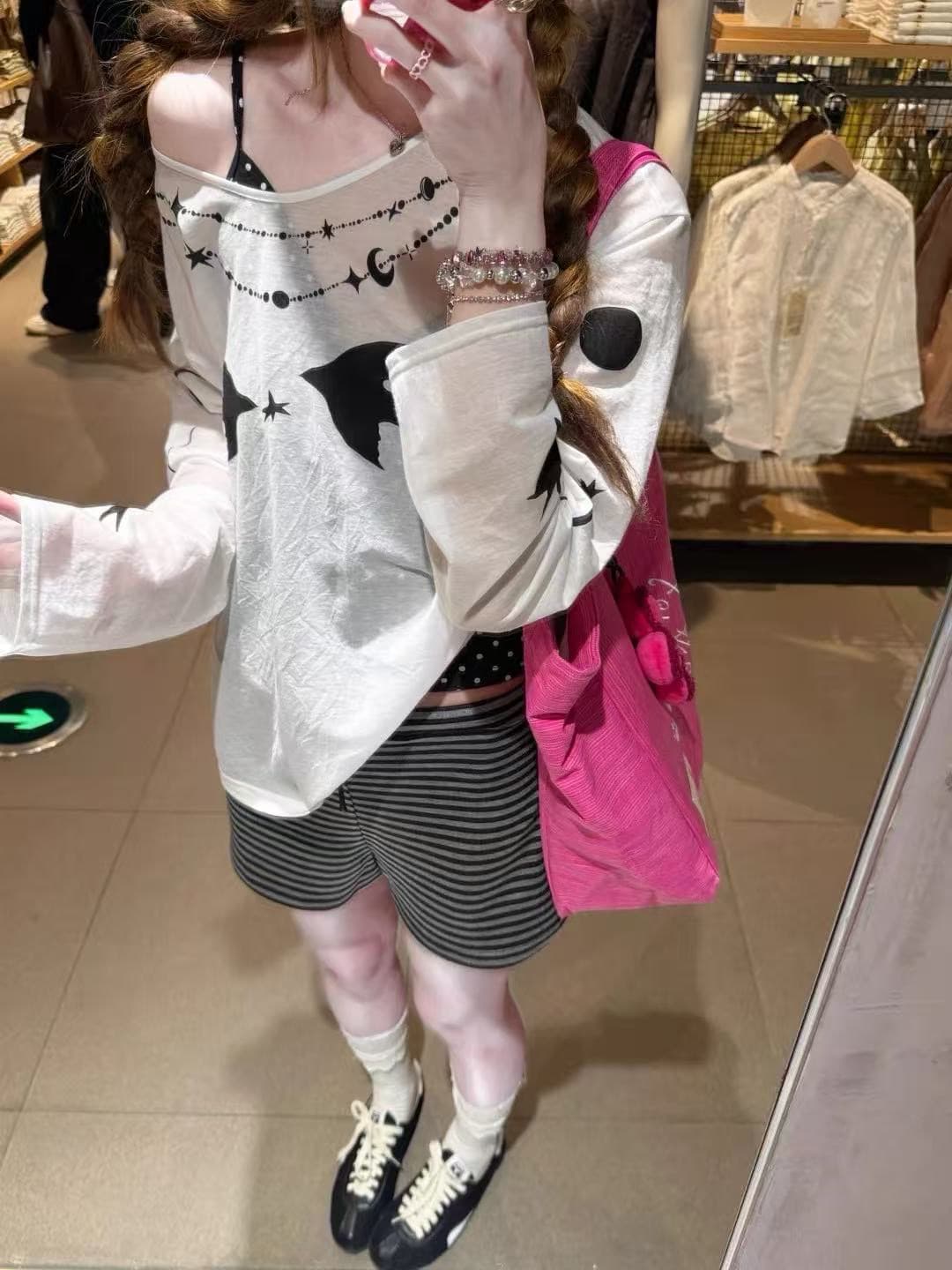 비스듬한 어깨 티셔츠 자외선 차단 기본 셔츠 블라우스 상세 이미지 1