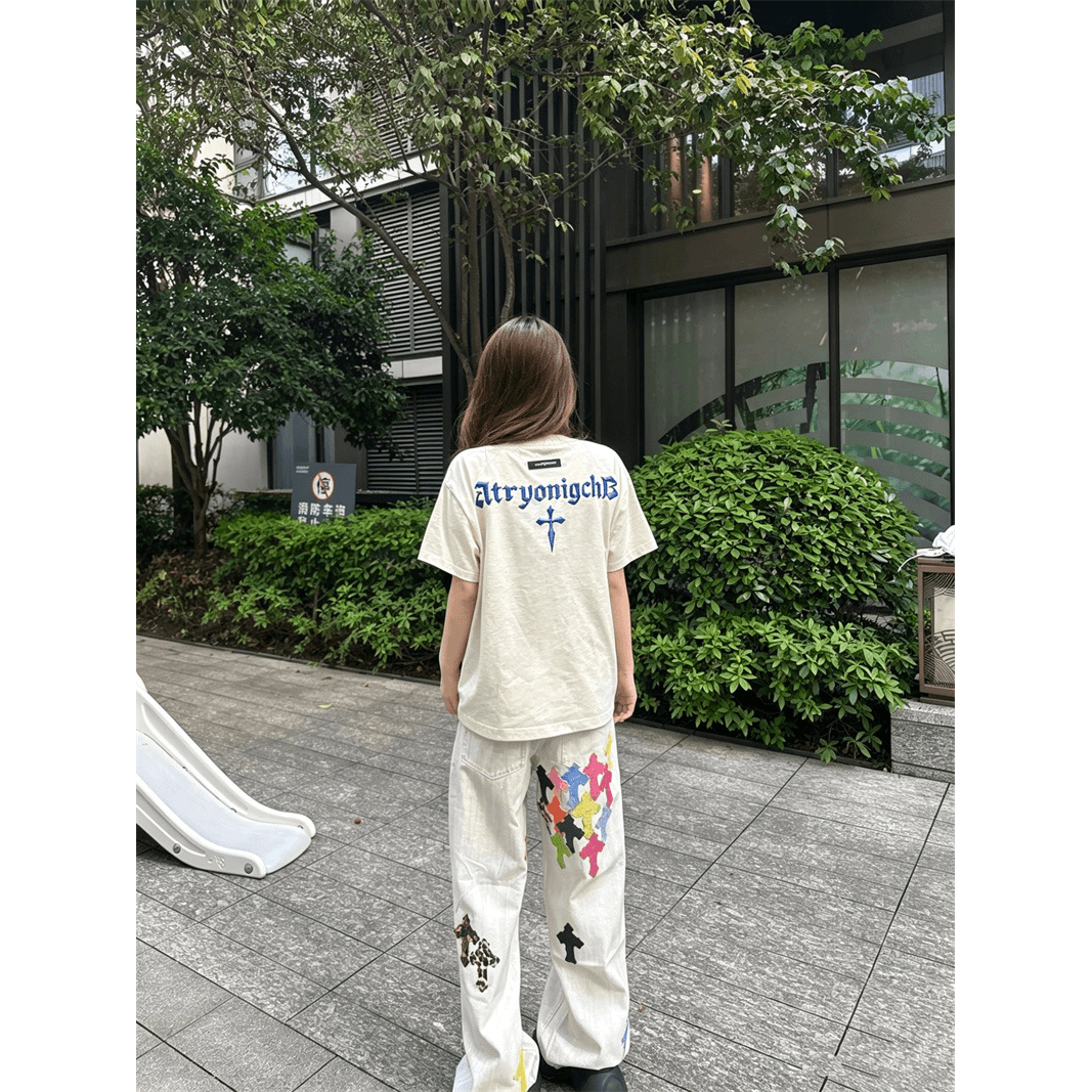 좋은 품질 자수 네리 가게 천 주문 접착제 표준 19 지점 220 그램 순면 반팔 티셔츠 이미지 5