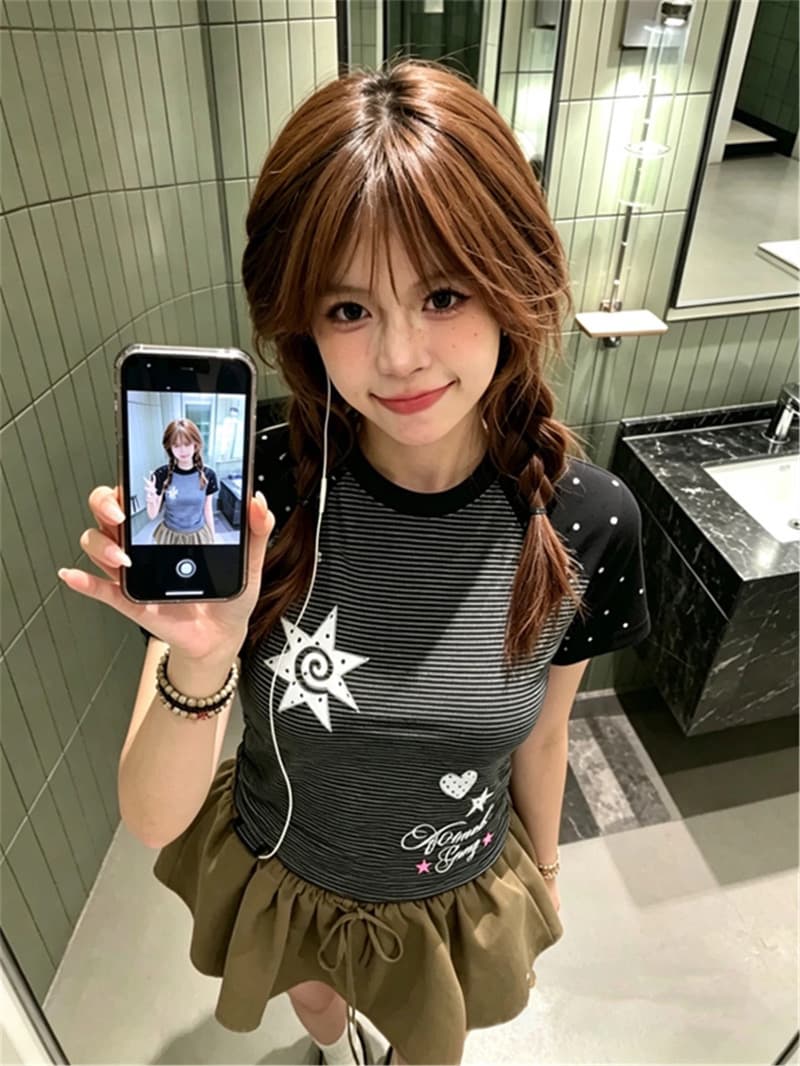좋은 품질 원본 스트라이프 40 220 그램 92 면 8 암모니아 Lun 반팔 티셔츠 이미지 3