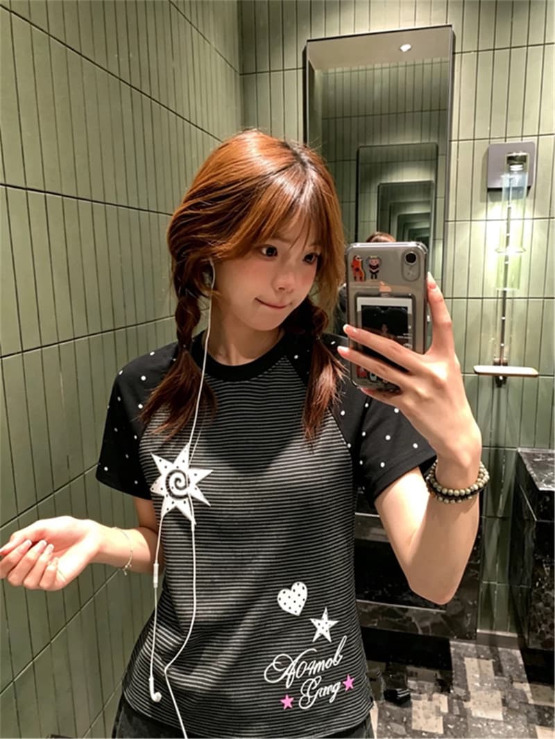 좋은 품질 원본 스트라이프 40 220 그램 92 면 8 암모니아 Lun 반팔 티셔츠 상세 이미지 2