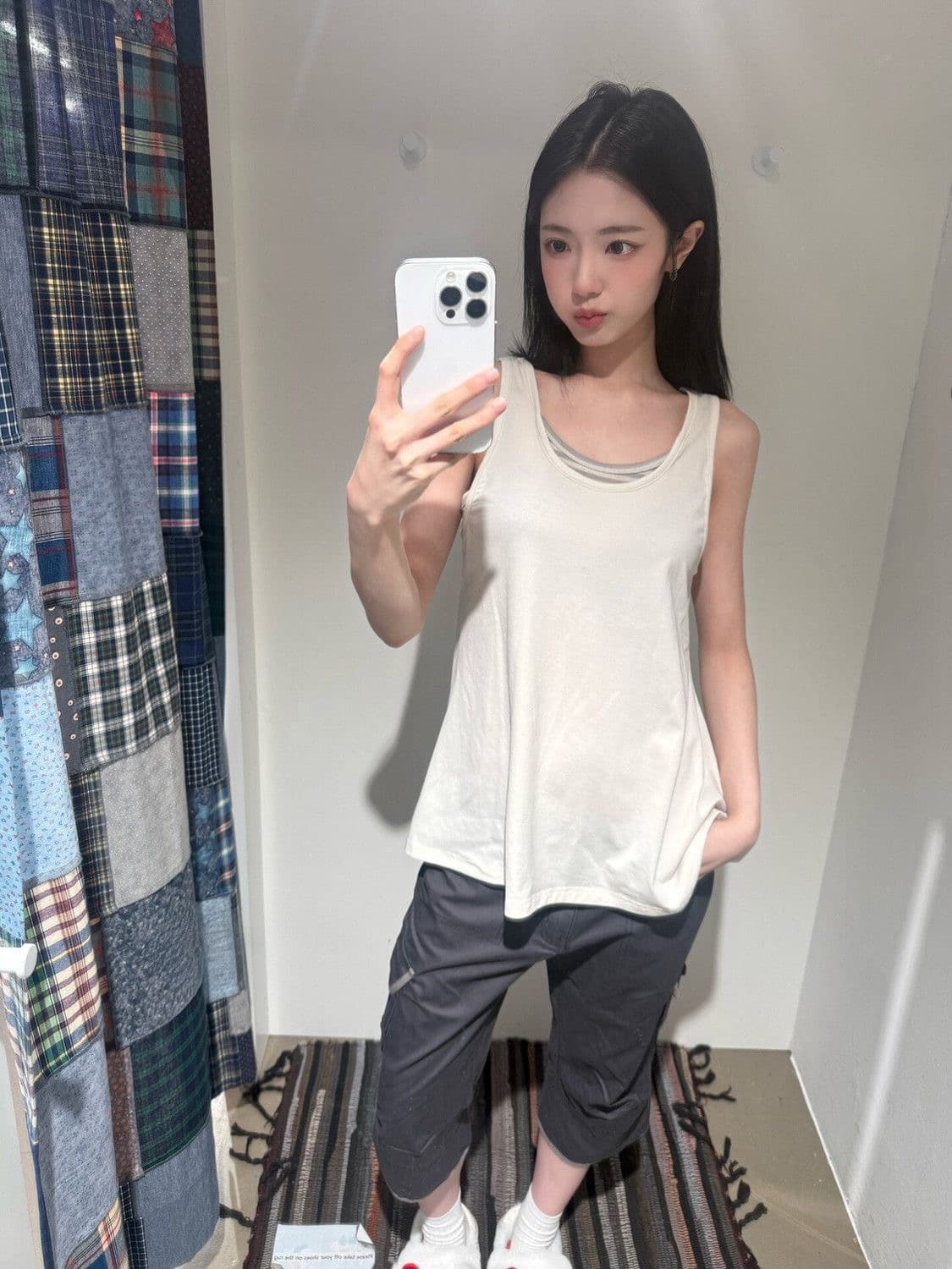 한 부서 청춘 여름 섹션 달콤한 차가운 소녀 배색 패치워크 스트라이프 페이크 레이어드 조끼 캐주얼 라운드 넥 민소매 맨위 상세 이미지 2
