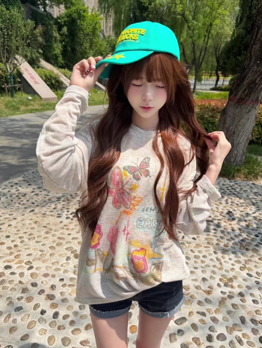 원본 형세 천 무지개 눈꽃 면 생방송 품질 라운드 넥 맨위 긴팔 자외선 차단 의류 상세 이미지 2