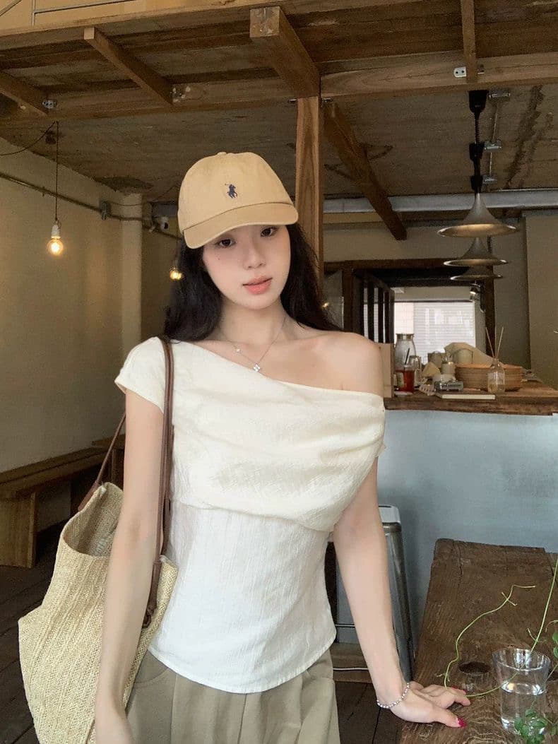 한 욕망 핫걸 살구 색상 흔들다 칼라 작은 셔츠 여성 여름 새로운 부드러운 출퇴근 다용도 몸매 가꾸기 허리 수축 슬림해 보이는 반팔 맨위 상세 이미지 4