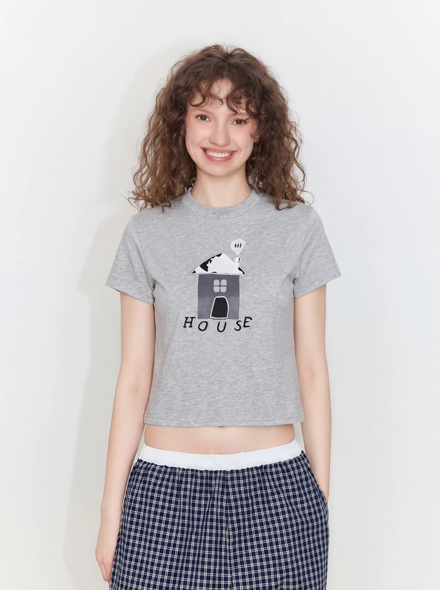 한 부서 창의성 암소 프린트 긍정적 인 어깨 라운드 넥 반팔 새로운 몸매 가꾸기 티셔츠 상세 이미지 2