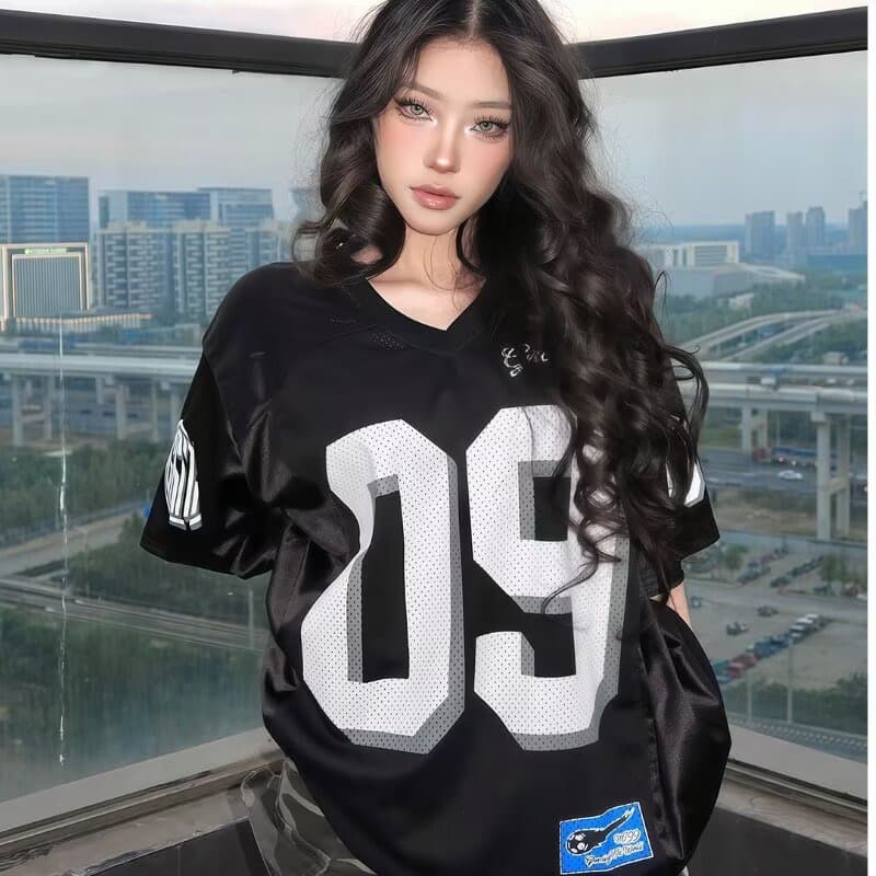 아메리칸 럭비 서비스 소년 여름 패션 메쉬 반팔 통기성 루즈핏 운동 티셔츠 조수 브랜드 패치워크 맨위 상세 이미지 2