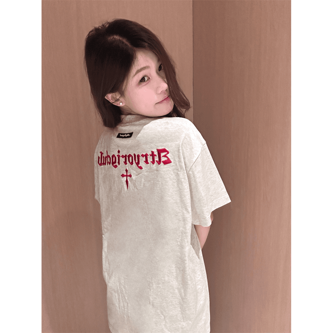 좋은 품질 자수 네리 가게 천 주문 접착제 표준 19 지점 220 그램 순면 반팔 티셔츠 이미지 5