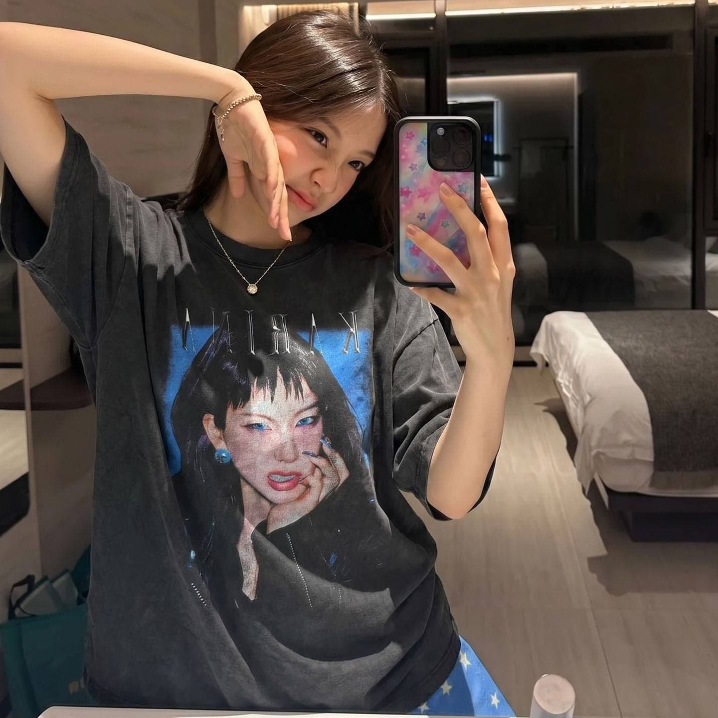 무거운 230 크 워싱 마 오래된 순면 빗질하다 닫기 인물 프린트 반팔 티셔츠 상세 이미지 2