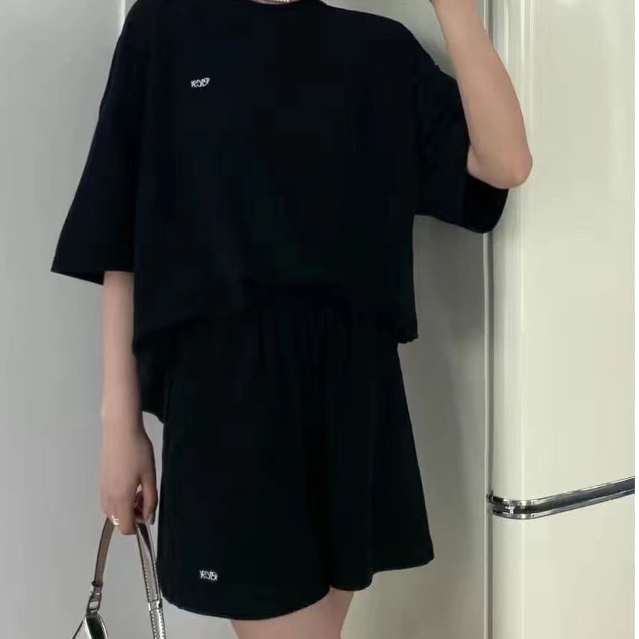 반팔 투피스 세트 2026 새로운 여름 빅 사이즈 캐주얼 스포츠 슈트 여성 여름 투피스 세트 상세 이미지 1