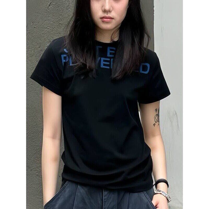 아메리칸 높음 거리 알파벳 프린트 반팔 티셔츠 여성 여름 새로운 상세 이미지 2