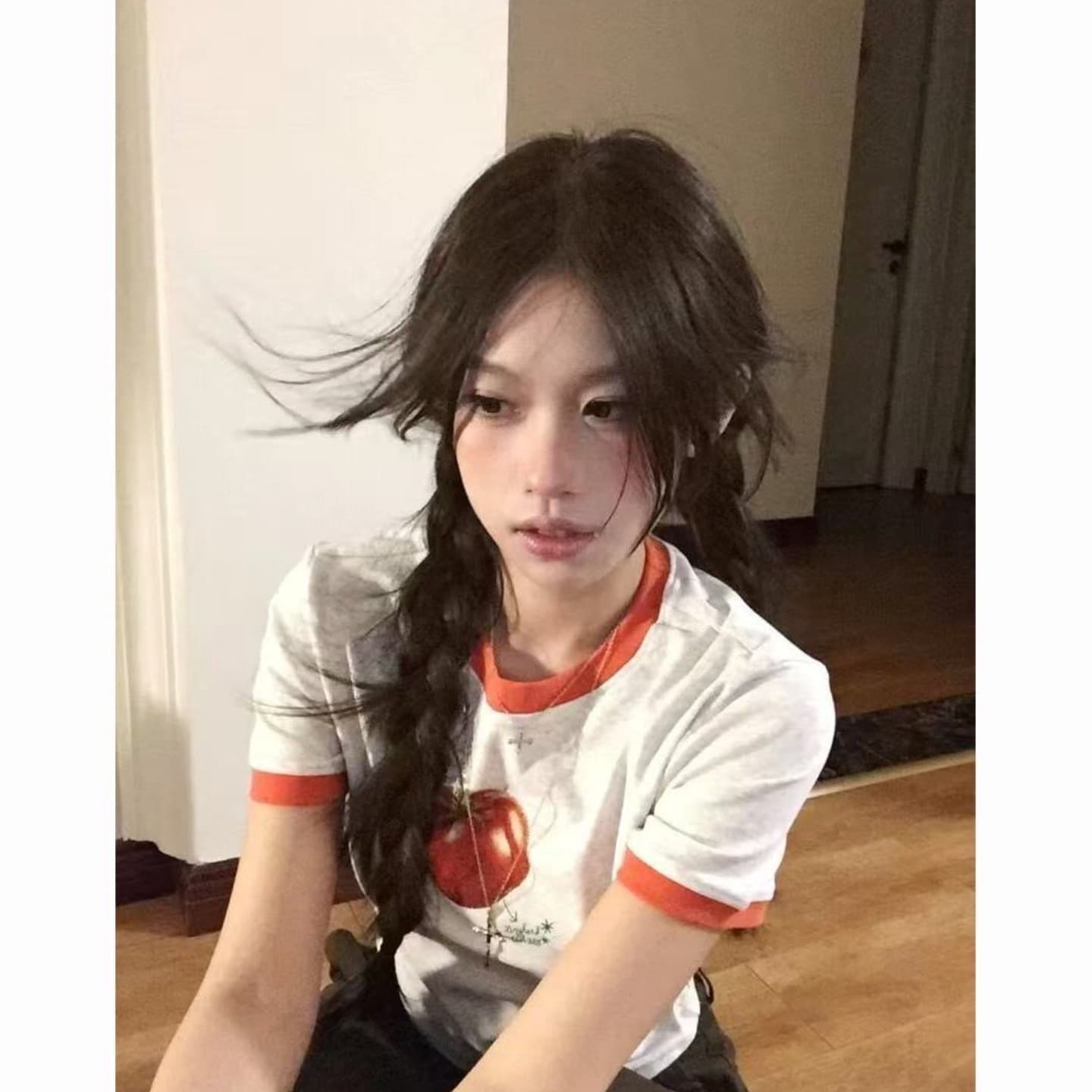 원본 원단 프린트 210 그램 95 면 40s 오스트리아 델 배색 패치워크 토마토 반팔 상세 이미지 5