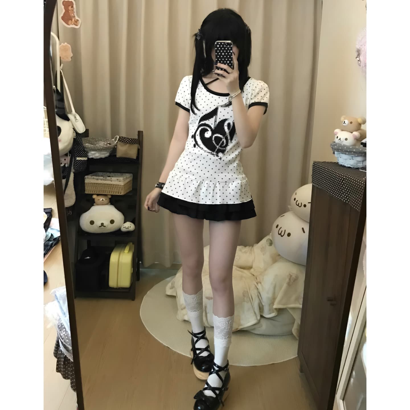 원본 원단 와 밑단 레이스 210 그램 95 면 40s 오스트리아 델 스트랩 달콤함 순수한 욕망 반팔 t 이미지 4