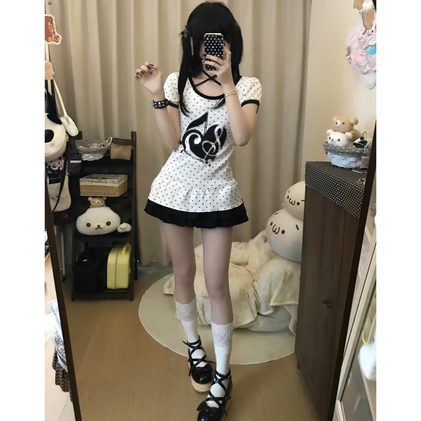원본 원단 와 밑단 레이스 210 그램 95 면 40s 오스트리아 델 스트랩 달콤함 순수한 욕망 반팔 t 상세 이미지 1