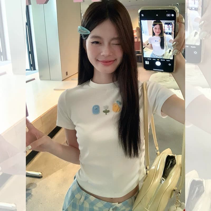 40 순면 92 면 8 암모니아 Lun 260 그램 측면 펌프 Pleat 몸매 가꾸기 작은 막대기 표준 화이트 반팔 티셔츠 이미지 2