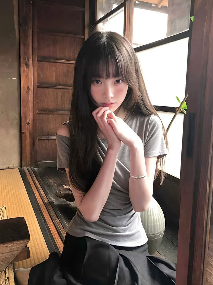 아메리칸 핫걸 오프숄더 주름 반팔 티셔츠 이미지 4