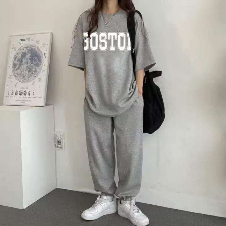단색 다양성 조수 브랜드 여성 의류 세트 두 조각 한국 스타일 라운드 넥 반팔 긴 바지 투피스 세트 2026 새로운