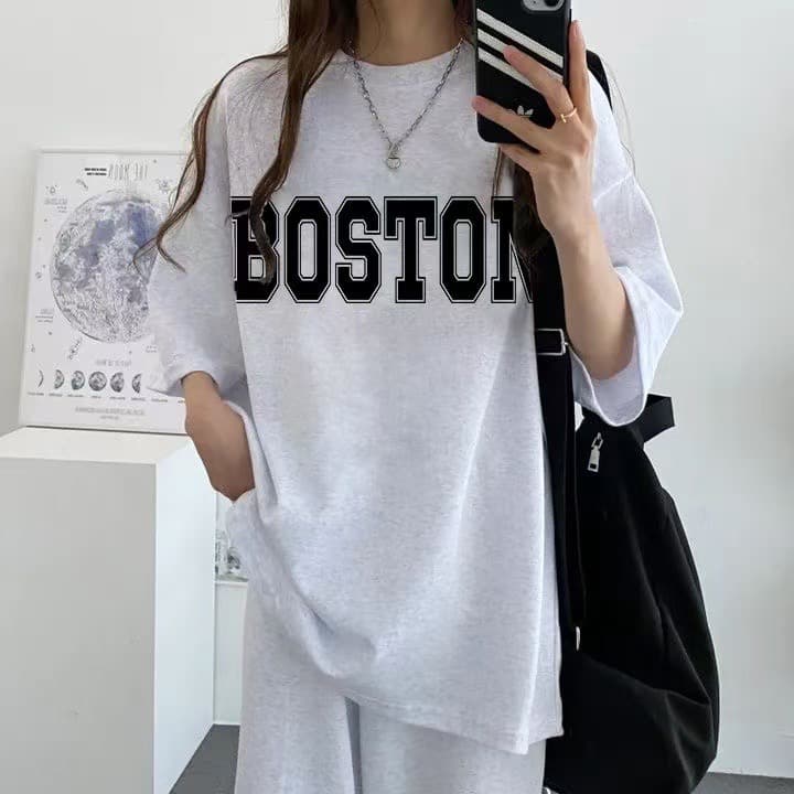 단색 다양성 조수 브랜드 여성 의류 세트 두 조각 한국 스타일 라운드 넥 반팔 긴 바지 투피스 세트 2026 새로운 상세 이미지 5