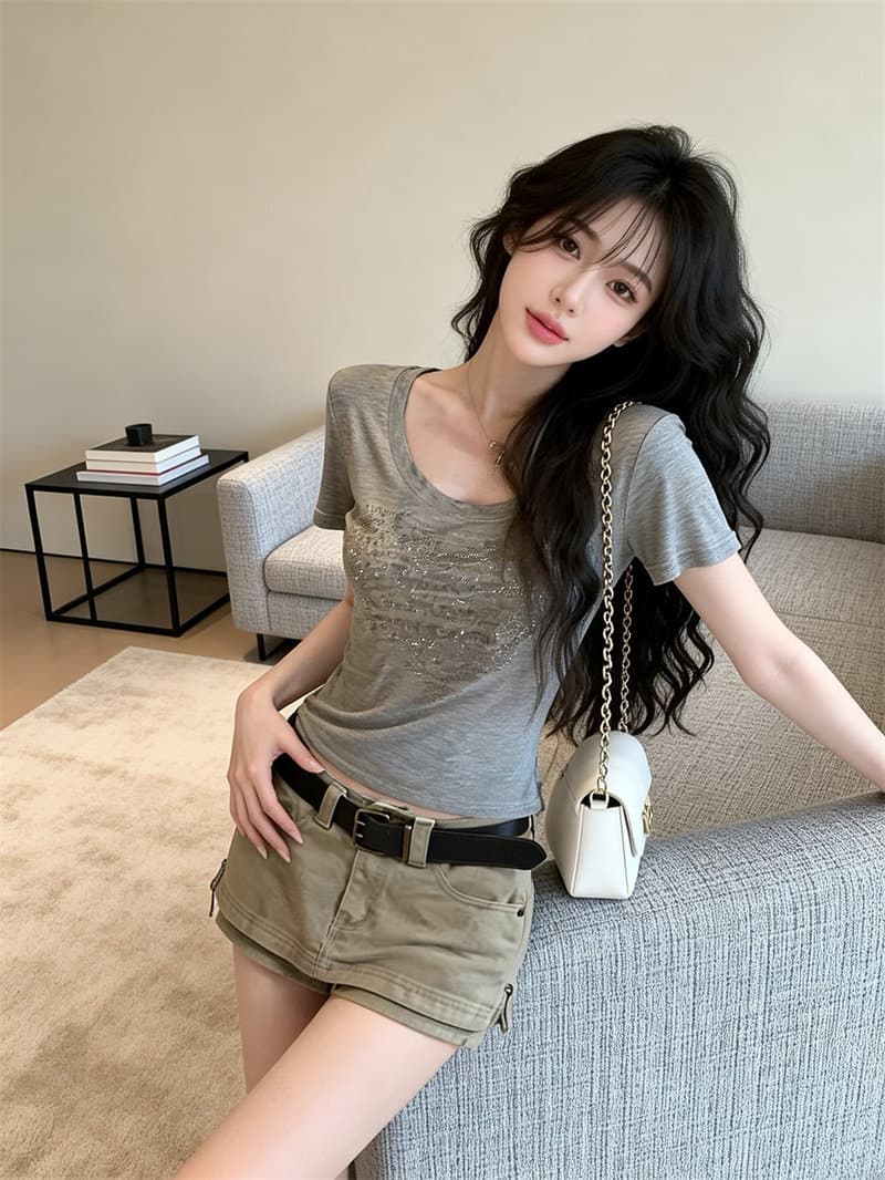 와 사고 방식 사람들 면 260 그램 이후 패키지 칼라 반팔 몸매 가꾸기 맨위 핫픽스 u 칼라 티셔츠 새로운 상세 이미지 1