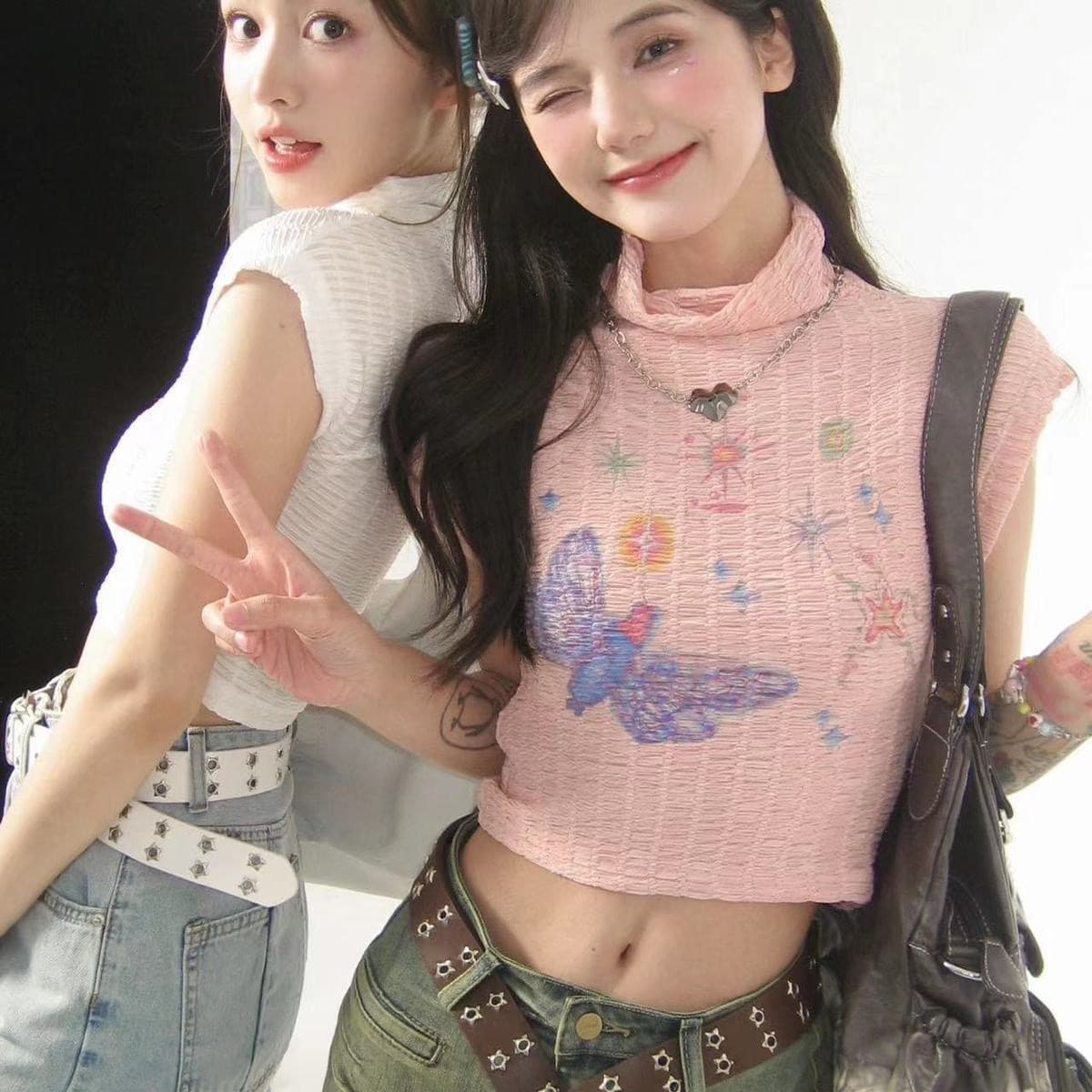 여름 도파민 소녀 착용 가져 가라. 핑크색 민소매 여성 핫걸 쇼트 스타일 달콤한 차가운 작은 대중 맨위 이미지 3