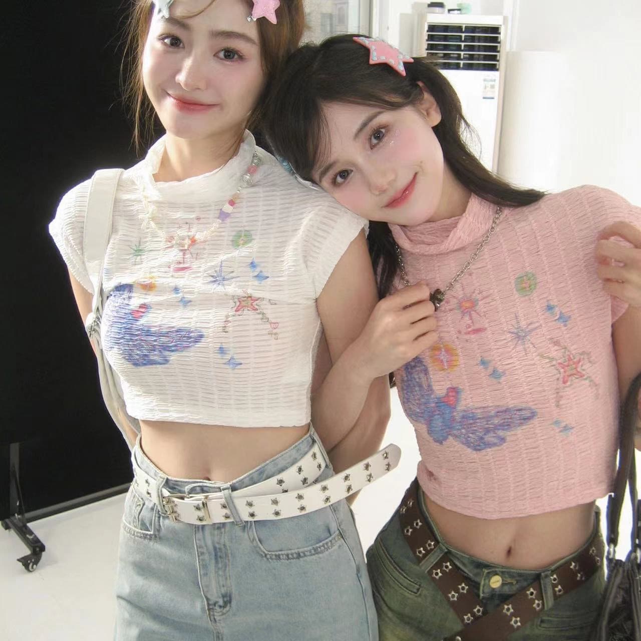여름 도파민 소녀 착용 가져 가라. 핑크색 민소매 여성 핫걸 쇼트 스타일 달콤한 차가운 작은 대중 맨위 상세 이미지 1