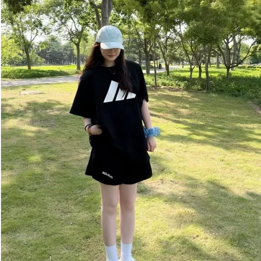 한국 스타일 여름 캐주얼 운동복 만화 반팔 반바지 여성 의류 ins 트렌디 투피스 세트 상세 이미지 3