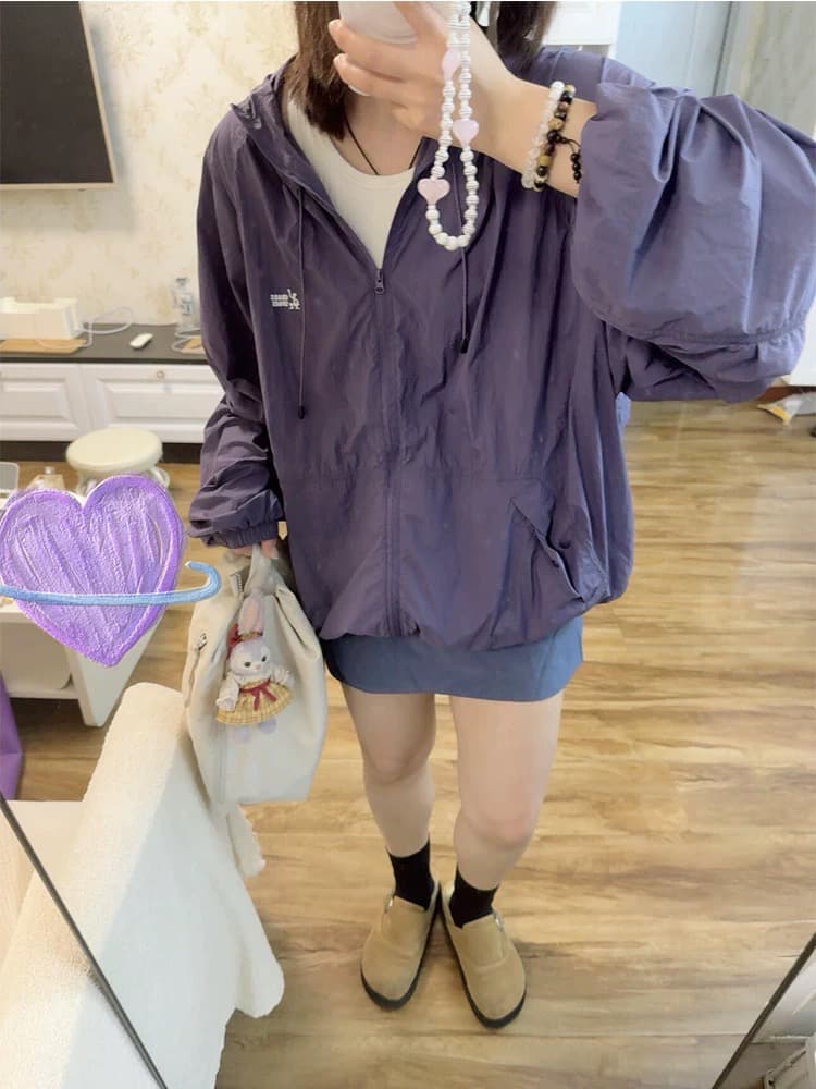 보라색 야외 사이클링 캠핑 후드 자외선 차단 의류 남녀 여름 국방 자외선 얇고 가벼운 통기성 긴팔 이미지 4