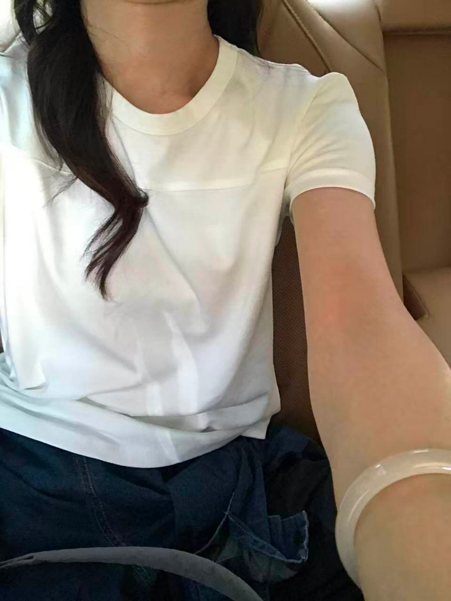 훌륭함 그램 실크 눈꽃 2 2+ 반팔 티셔츠 일반 몸매 가꾸기 라운드 넥 분할 상세 이미지 1