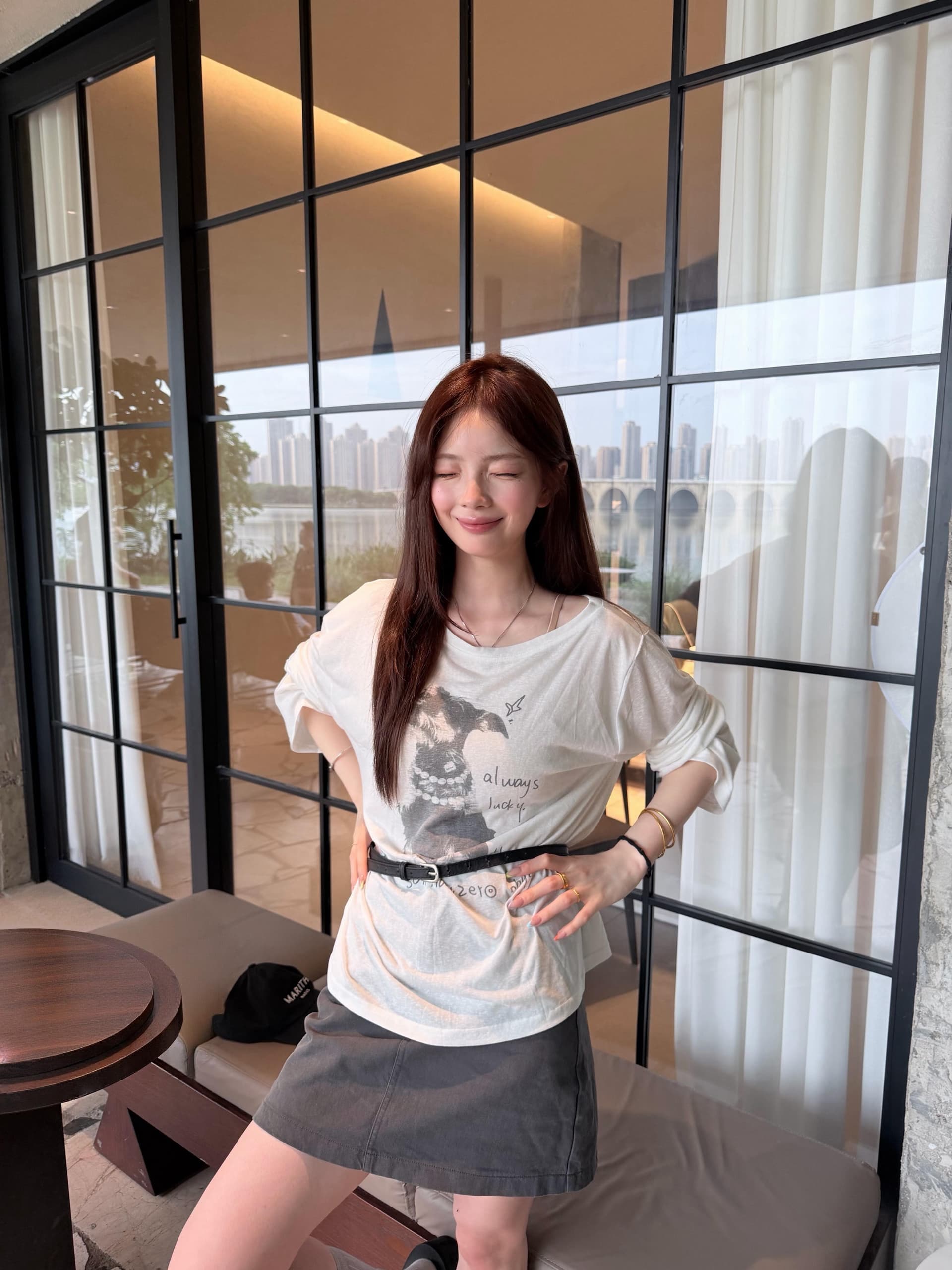 한 부서 비스듬한 어깨 티셔츠 자외선 차단 기본 셔츠 블라우스 상세 이미지 1