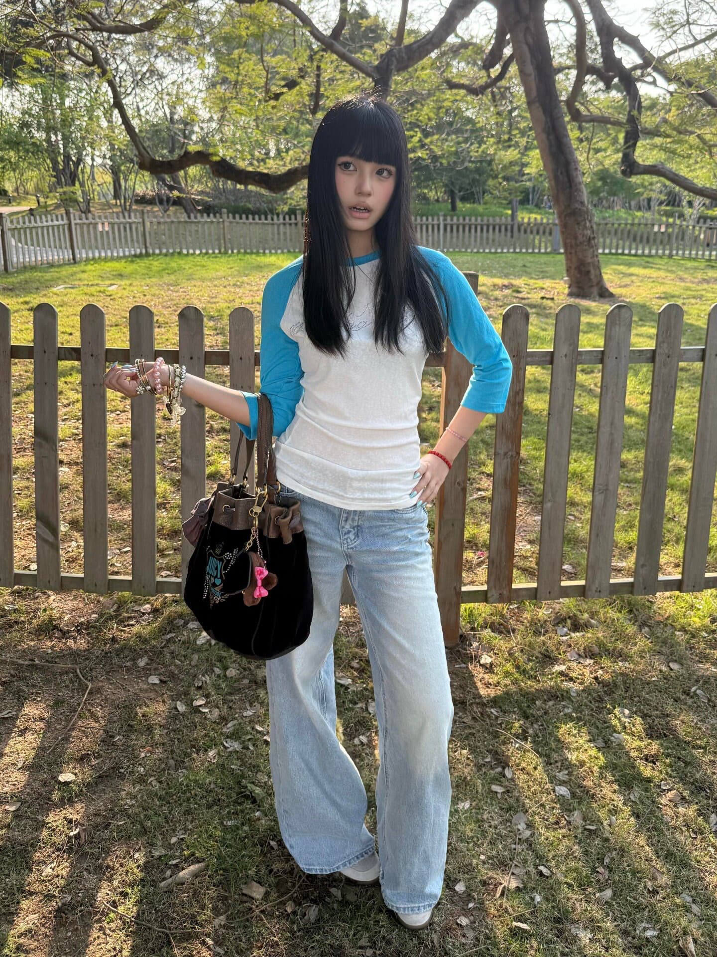 핫픽스 원본 종류 광저우 눈꽃 면 아메리칸 배색 7부 소매 티셔츠 상세 이미지 2