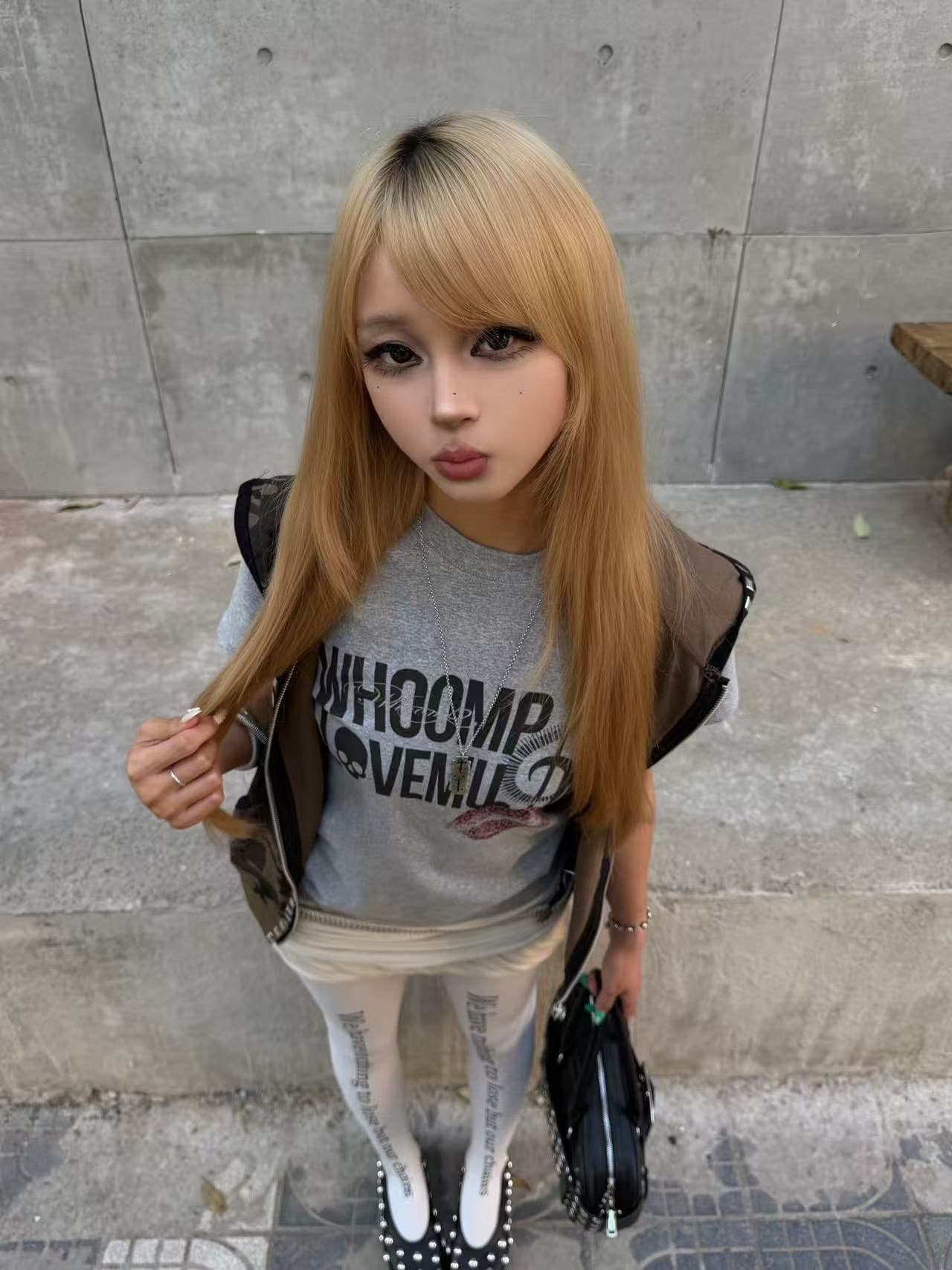 아메리칸 레트로 긍정적 인 어깨 라운드 넥 프린트 반팔 티셔츠 상세 이미지 5