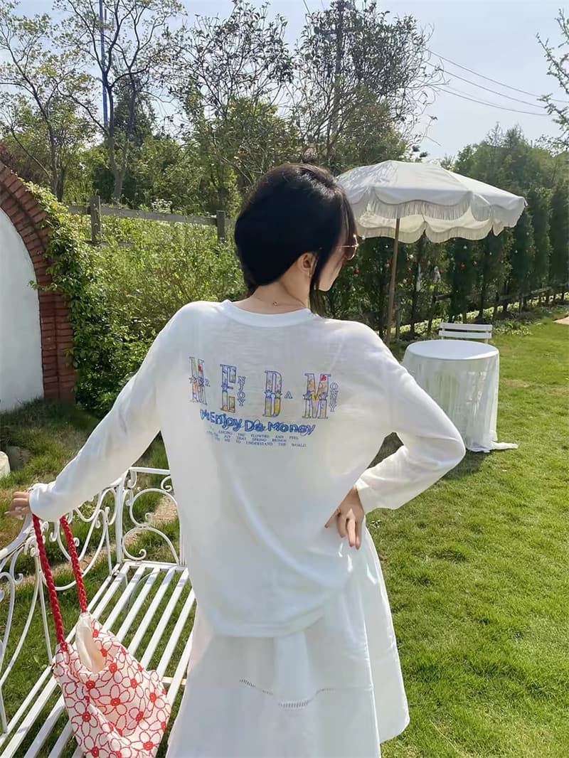 자수 전후 프린트 광저우 원본 원단 눈꽃 얼음 차가운 면 긴팔 자외선 차단 블라우스 이미지 2