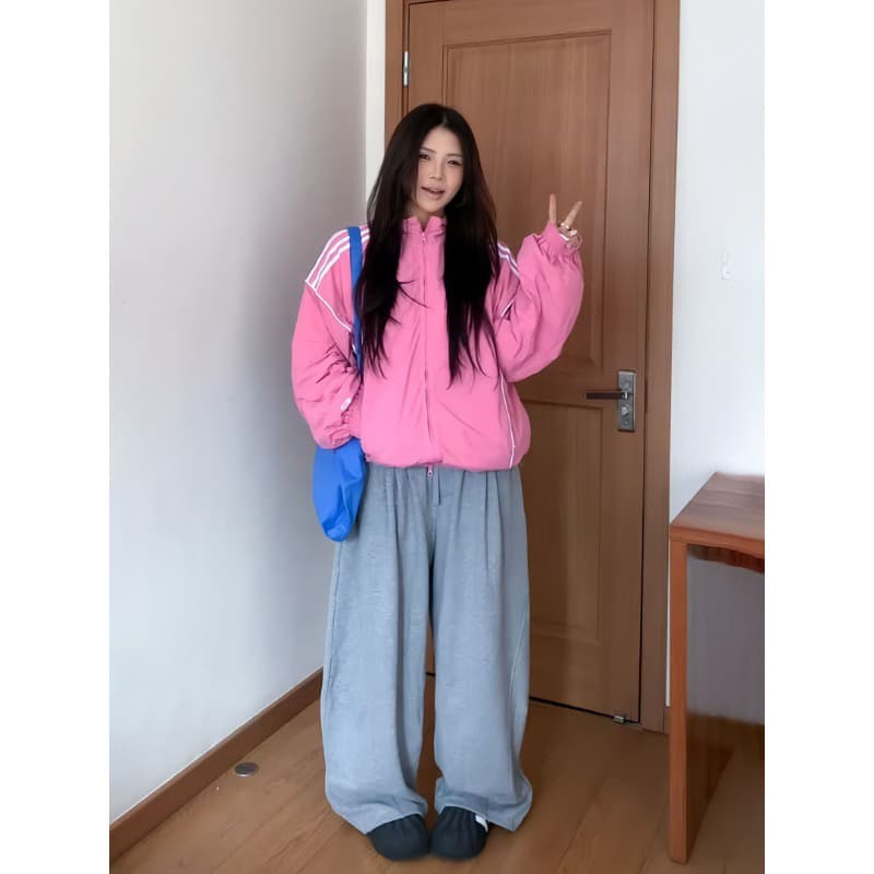 핑크색 커플 섹션 아메리칸 자켓 방풍 자외선 차단 봄 가을 짧은 외투 운동 프린트 맨위 여자 이미지 2