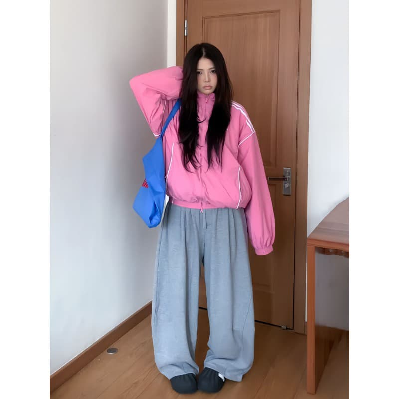 핑크색 커플 섹션 아메리칸 자켓 방풍 자외선 차단 봄 가을 짧은 외투 운동 프린트 맨위 여자 이미지 3