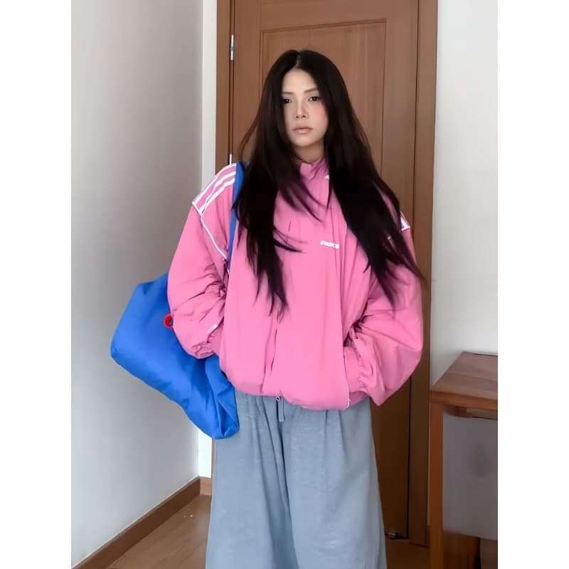 핑크색 커플 섹션 아메리칸 자켓 방풍 자외선 차단 봄 가을 짧은 외투 운동 프린트 맨위 여자 상세 이미지 1