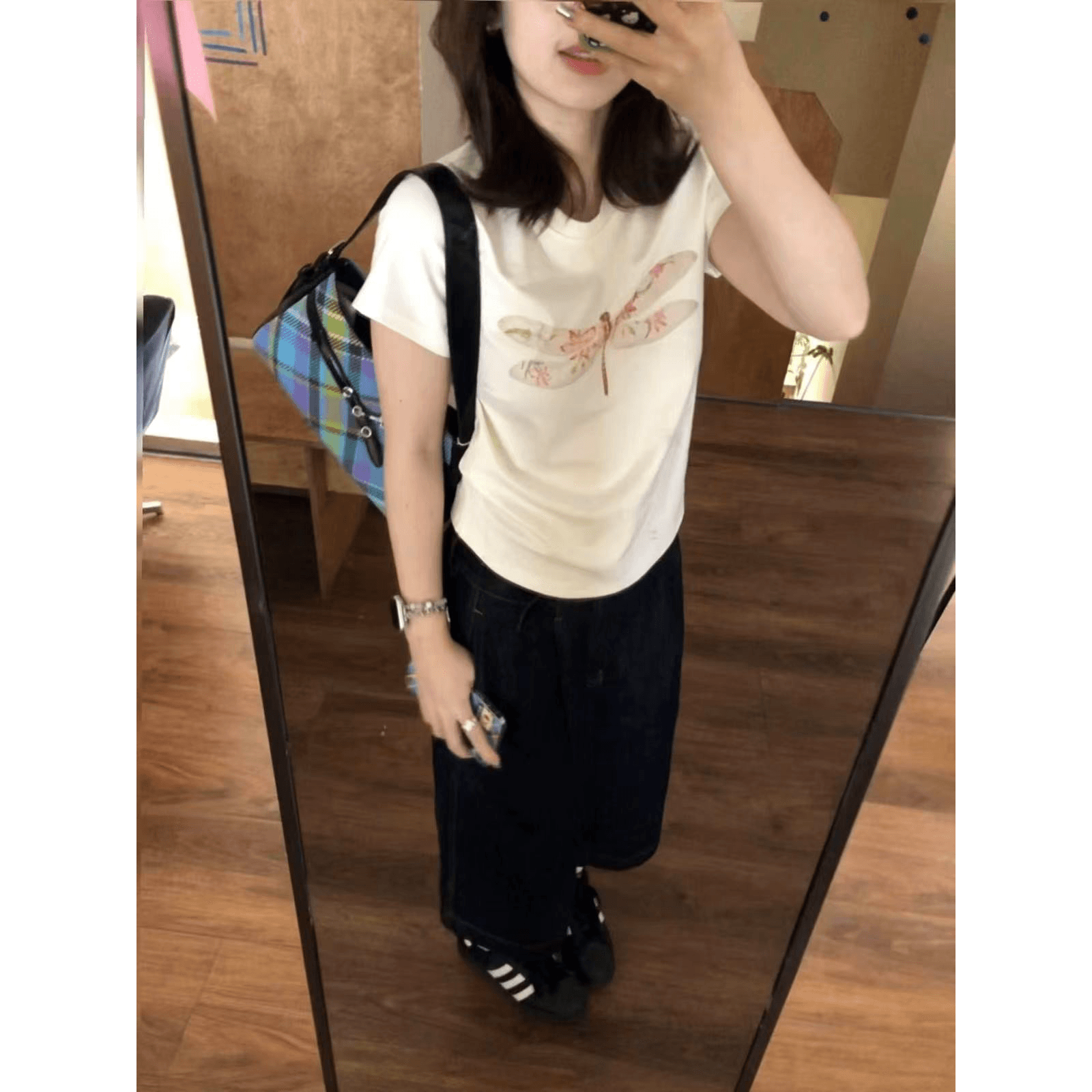 아메리칸 레트로 라운드 넥 프린트 반팔 티셔츠 이미지 5