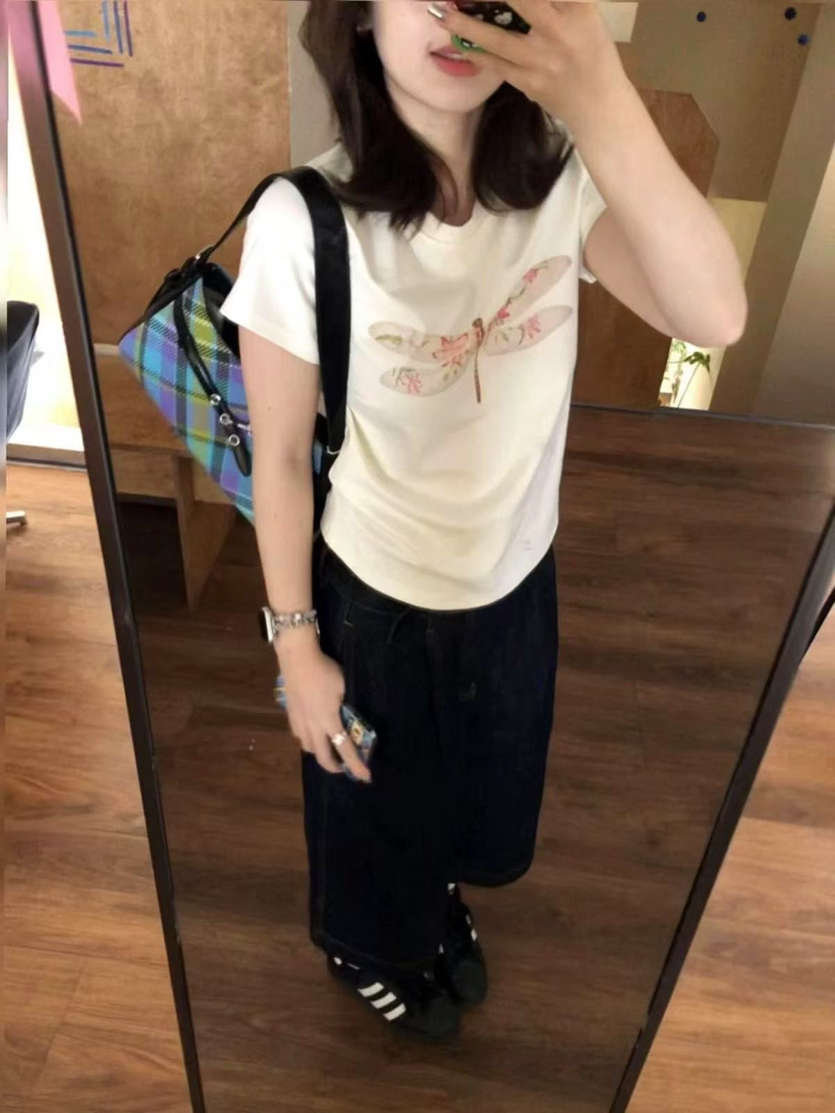아메리칸 레트로 라운드 넥 프린트 반팔 티셔츠 상세 이미지 5
