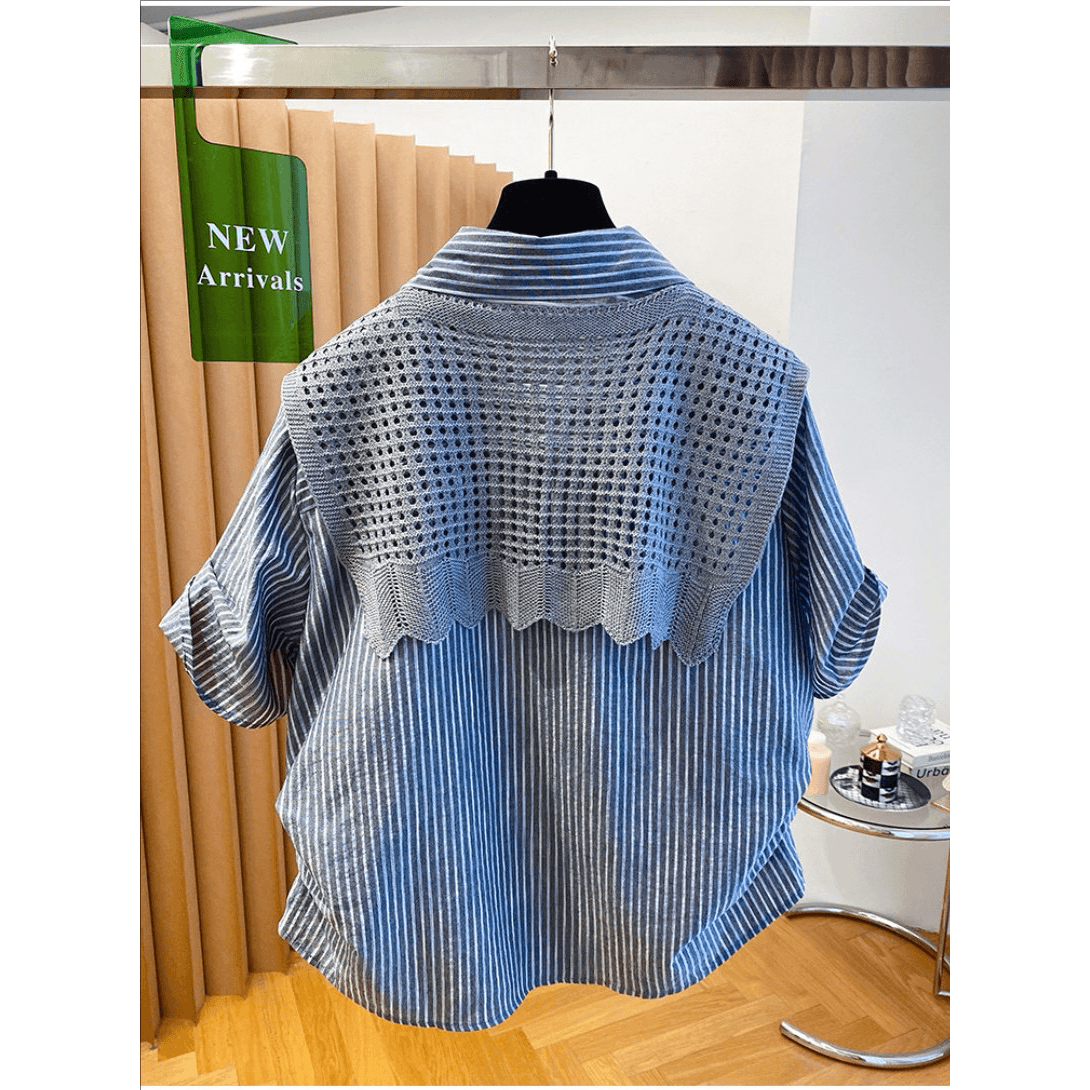 경기 숄 원본 원단 특별 빅 사이즈 200 kg 한 부서 스트라이프 여성 셔츠 이미지 5
