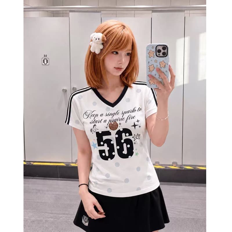 원본 것 원단 92 면 8 암모니아 Lun 아메리칸 레트로 운동 바람 V넥 반팔 티셔츠 여성 몸매 가꾸기 맨위