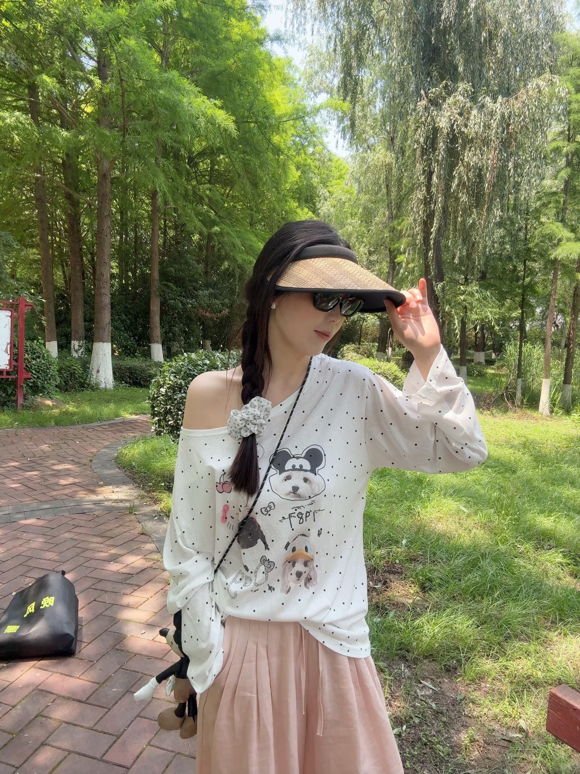 눈꽃 면 160 그램 자외선 차단 의류 도트 무늬 긴팔 블라우스 티셔츠 블라우스 맨위 긴팔 이미지 3