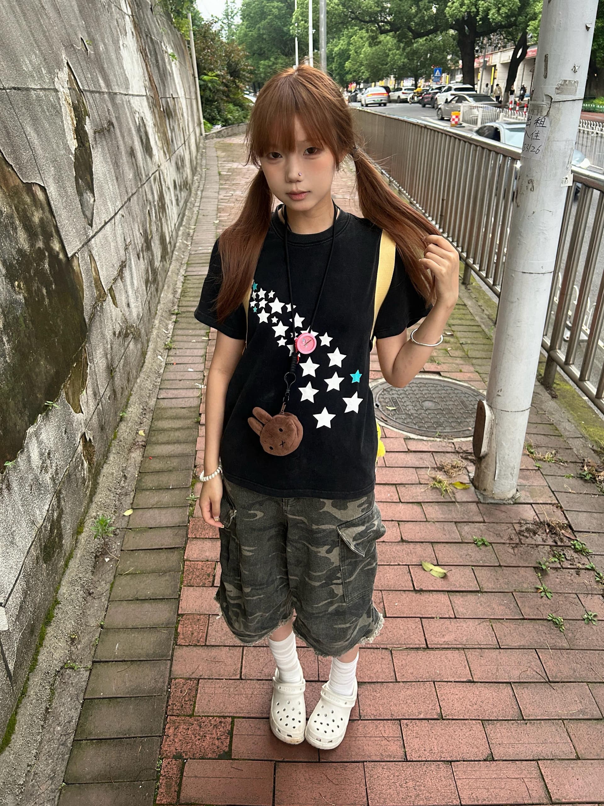 순면 라운드 넥 루즈핏 프린트 반팔 티셔츠 상세 이미지 3