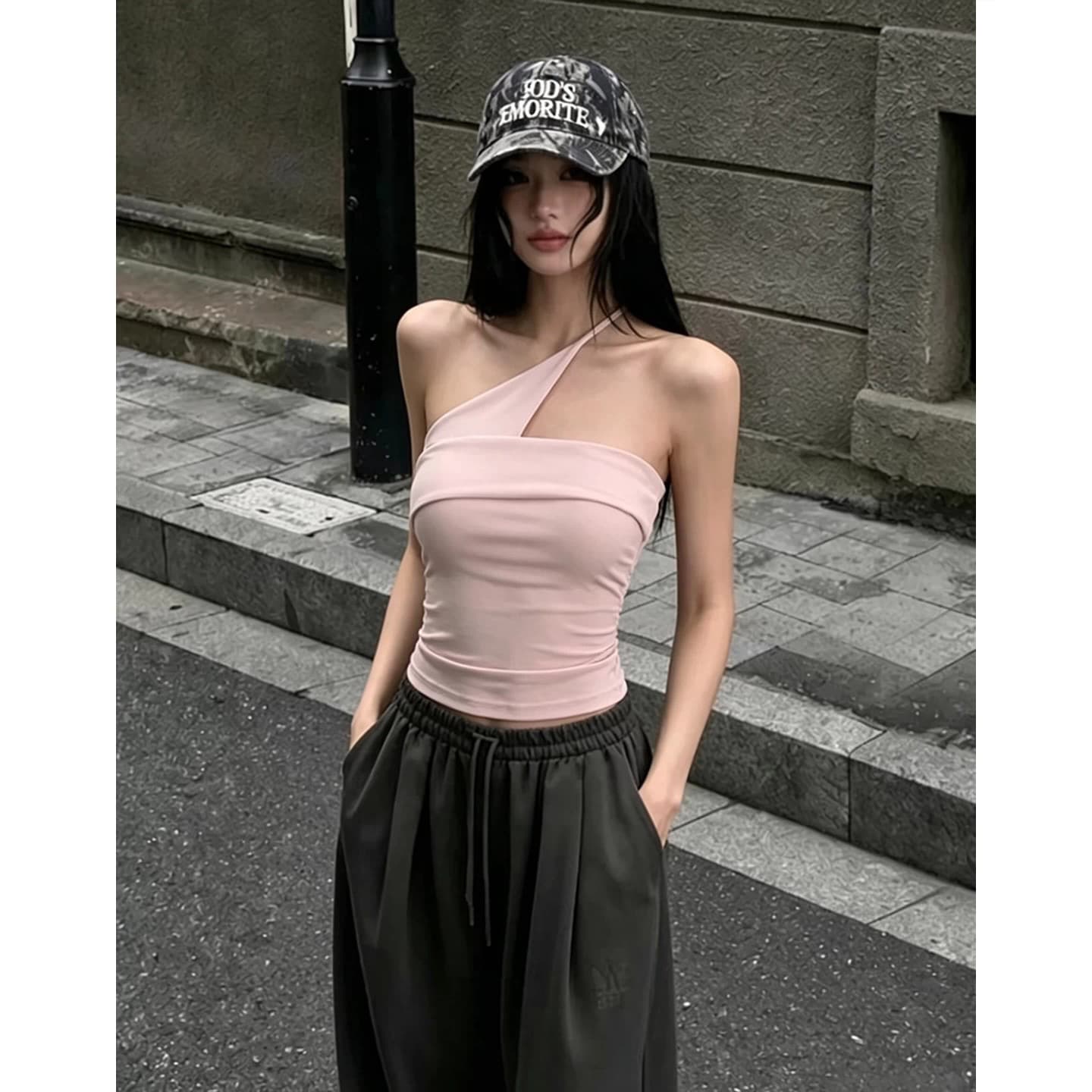 핑크색 빛 럭셔리 행침 목 튜브탑 캐미솔 여름 외출용 인사이드 가져 가라. 이슬 쇄골 허리 수축 슬림해 보이는 순수한 욕망 맨위 이미지 3