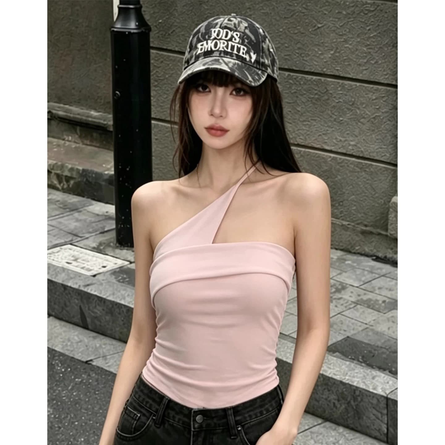 핑크색 빛 럭셔리 행침 목 튜브탑 캐미솔 여름 외출용 인사이드 가져 가라. 이슬 쇄골 허리 수축 슬림해 보이는 순수한 욕망 맨위 상세 이미지 1