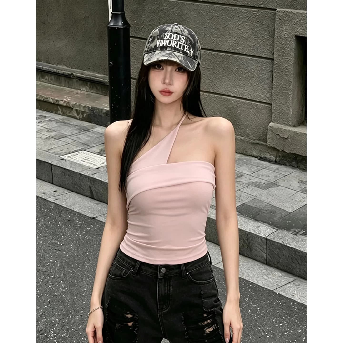 핑크색 빛 럭셔리 행침 목 튜브탑 캐미솔 여름 외출용 인사이드 가져 가라. 이슬 쇄골 허리 수축 슬림해 보이는 순수한 욕망 맨위 상세 이미지 4