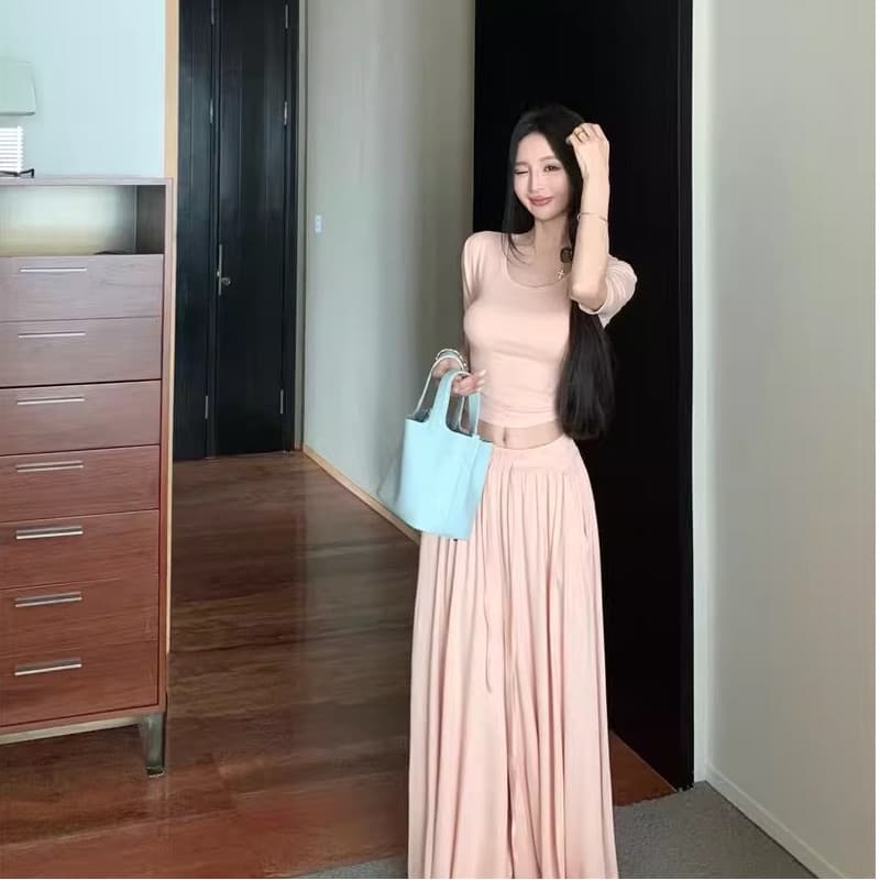 품격 순수한 욕망 부드러운 바람 여성 여름 분기 별 칼라 고급 센스 스트랩 느긋한 바람 반팔 넓은 다리 치마바지 투피스 세트 상세 이미지 4