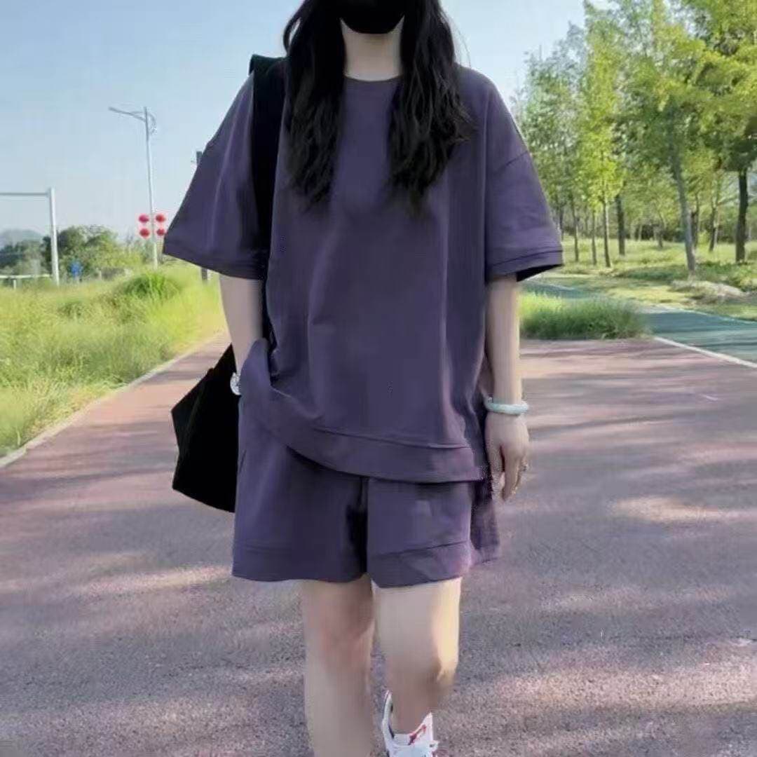 직공 울 빅 사이즈 여름 새로운 캐주얼 패션 세트 루즈핏 표지 고기 연령 감소 반팔 반바지 투피스 세트