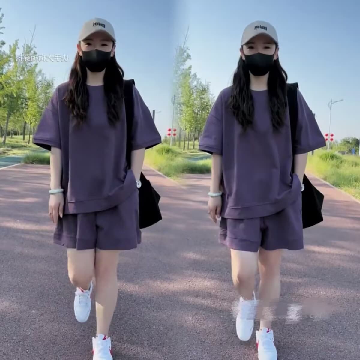 직공 울 빅 사이즈 여름 새로운 캐주얼 패션 세트 루즈핏 표지 고기 연령 감소 반팔 반바지 투피스 세트 상세 이미지 3